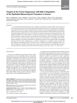 Targets of the Tumor Suppressor Mir-200 in Regulation of the Epithelial–Mesenchymal Transition in Cancer