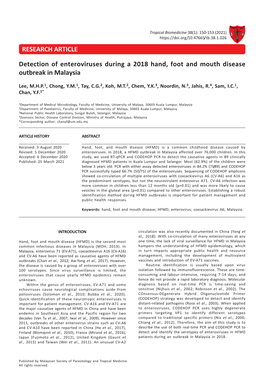 Detection of Enteroviruses During a 2018 Hand, Foot and Mouth Disease Outbreak in Malaysia