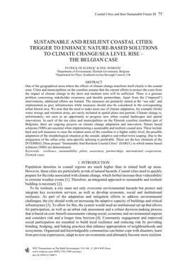 Sustainable and Resilient Coastal Cities: Trigger to Enhance Nature-Based Solutions to Climate Change/Sea Level Rise – the Belgian Case