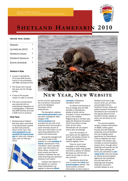 February 2010 Newsletter Produced by the Shetland Hamefarin 2010 Committee