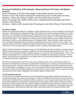 Revising the Definition of Periodization: Merging Historical Principles with Modern Concern Brad H. Deweese, Edd, Sport Physiolo