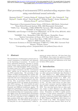 Fast Processing of Environmental DNA Metabarcoding Sequence Data Using Convolutional Neural Networks