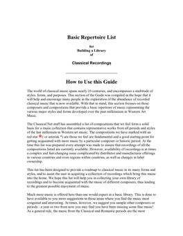 Basic Repertoire List