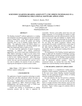 Scientific Learning Reading Assistant™: Cmu Sphinx Technology in a Commercial Educational Software Application