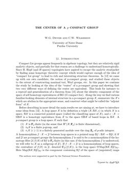 THE CENTER of a P–COMPACT GROUP W.G. Dwyer and C.W