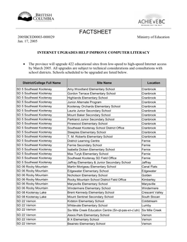 FACTSHEET 2005BCED0003-000029 Ministry of Education Jan