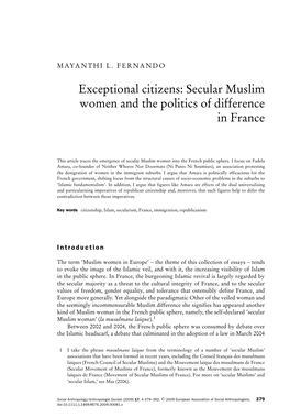 Secular Muslim Women and the Politics of Difference in France