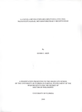 Novela Revolucionaria Boliviana (1934-1964): Transtextualidad, Metahistoricidad Y Receptividad