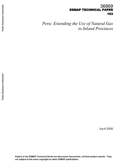 Peru: Extending the Use of Natural Gas to Inland Provinces Public Disclosure Authorized