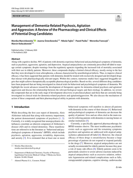 Management of Dementia-Related Psychosis, Agitation and Aggression