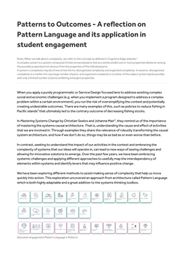 Patterns to Outcomes - a Reflection on Pattern Language and Its Application in Student Engagement