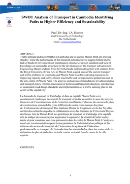SWOT Analysis of Transport in Cambodia Identifying Paths to Higher Efficiency and Sustainability Back to Menu