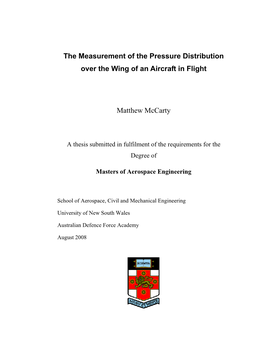 The Measurement of the Pressure Distribution Over the Wing of an Aircraft in Flight