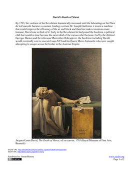 David's Death of Marat by 1793, the Violence of the Revolution