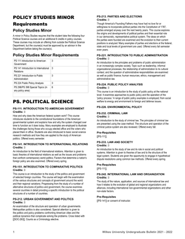 POLICY STUDIES MINOR Requirements PS. POLITICAL