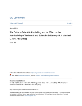 The Crisis in Scientific Publishing and Its Effect on the Admissibility of Technical and Scientific Evidence