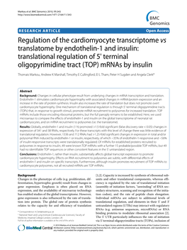 Translational Regulation of 5' Terminal Oligopyrimidine Tract (TOP) Mrnas by Insulin