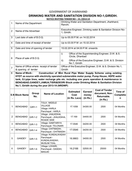 Government of Jharkhand Drinking Water and Sanitation Division No-1,Giridih