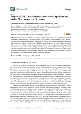 Periodic DFT Calculations—Review of Applications in the Pharmaceutical Sciences