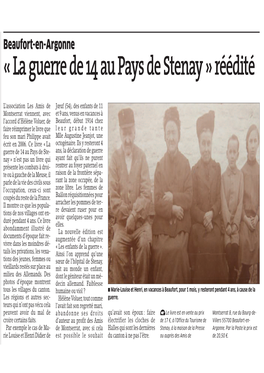 « La Guerre De 14 Au Pays De Stenay » Réédité