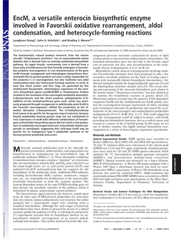 Encm, a Versatile Enterocin Biosynthetic Enzyme Involved in Favorskii Oxidative Rearrangement, Aldol Condensation, and Heterocycle-Forming Reactions