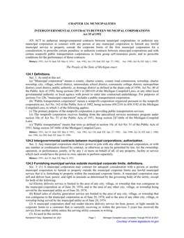 CHAPTER 124. MUNICIPALITIES INTERGOVERNMENTAL CONTRACTS BETWEEN MUNICIPAL CORPORATIONS Act 35 of 1951 an ACT to Authorize Interg