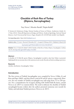 Checklist of Flesh Flies of Turkey (Diptera, Sarcophagidae)