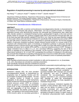 Regulation of Amyloid Processing in Neurons by Astrocyte-Derived Cholesterol