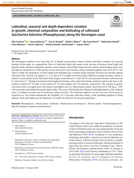 Latitudinal, Seasonal and Depth-Dependent Variation