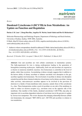 Duodenal Cytochrome B (DCYTB) in Iron Metabolism: an Update on Function and Regulation