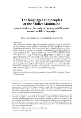 The Languages and Peoples of the Müller Mountains a Contribution to the Study of the Origins of Borneo’S Nomads and Their Languages