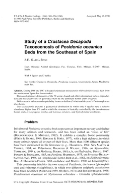 Study of a Crustacea Decapoda Taxocoenosis of Posidonia Oceanica Beds from the Southeast of Spain