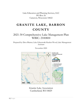 GRANITE LAKE, BARRON COUNTY 2021-30 Comprehensive Lake Management Plan WBIC: 2100800