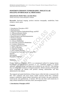 Positron Emission Tomography: Molecular Imaging of Biological Processes - Juhani Knuuti, Heikki Minn, and Juha Rinne