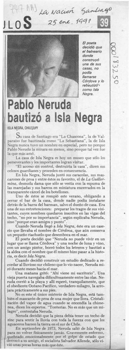 ISLA NCGRA, EHILEJUPI S U Casa De Santiago Era “La Chascona”, La De