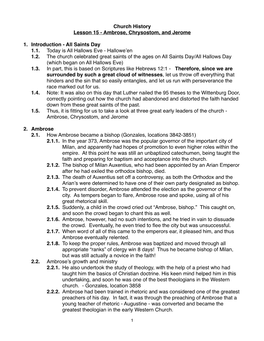 Lesson 15 - Ambrose, Chrysostom, and Jerome