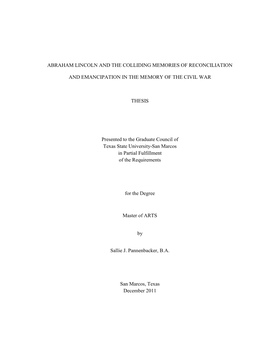 Abraham Lincoln and the Colliding Memories of Reconciliation