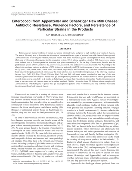 Enterococci from Appenzeller and Schabziger Raw Milk Cheese: Antibiotic Resistance, Virulence Factors, and Persistence of Particular Strains in the Products