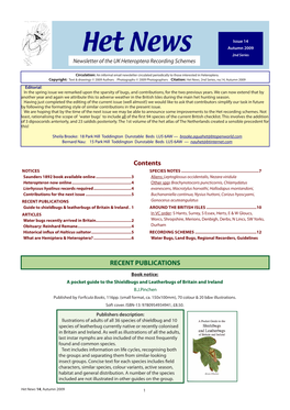 Autumn 2009 Het News 2Nd Series Newsletter of the UK Heteroptera Recording Schemes