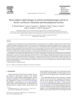 Stress Induces Rapid Changes in Central Catecholaminergic Activity in Anolis Carolinensis: Restraint and Forced Physical Activity