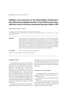 Idae (Gastropoda Vetigastropoda) of the Mediterranean Sea, with First Record of Sinezona Semicostata Burnay Et Rolán, 1990