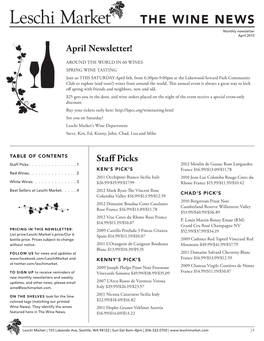 THE WINE NEWS Monthly Newsletter April 2013 April Newsletter!