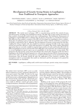 Development of Genetic Sexing Strains in Lepidoptera: from Traditional to Transgenic Approaches