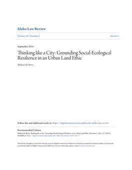 Grounding Social-Ecological Resilience in an Urban Land Ethic Melissa M