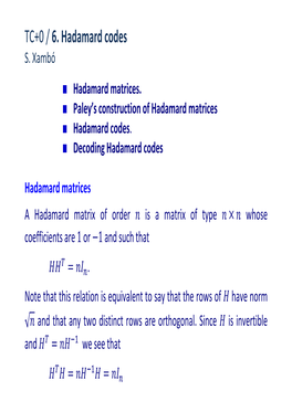 TC+0 / 6. Hadamard Codes S