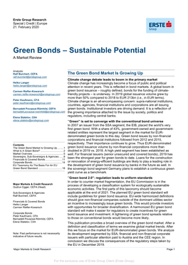 Green Bonds – Sustainable Potential a Market Review