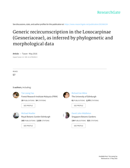 (Gesneriaceae), As Inferred by Phylogenetic and Morphological Data