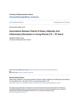 Associations Between Vitamin D Status, Adiposity, and Inflammatory Biomarkers in Young Women (18 – 30 Years)