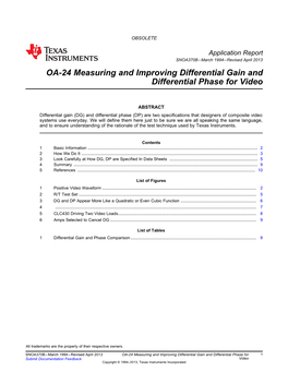 OA-24 Measuring and Improving Differential Gain and Differential Phase for Video