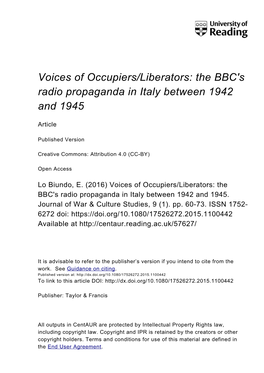 Voices of Occupiers/Liberators: the BBC's Radio Propaganda in Italy Between 1942 and 1945